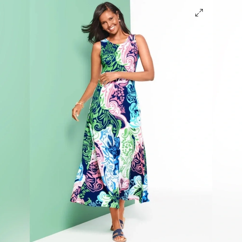Talbots Twist Back Maxi Dress - Paisley Print Pastel size Large Petite - Picture 5 of 12